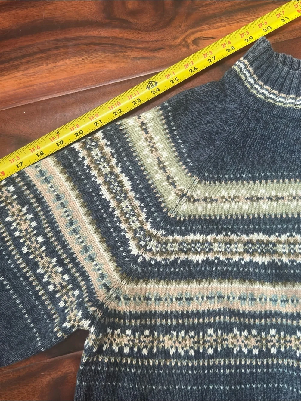 Womens XL Heirloom Collectibles Blue Fair Isle Turtleneck Sweater